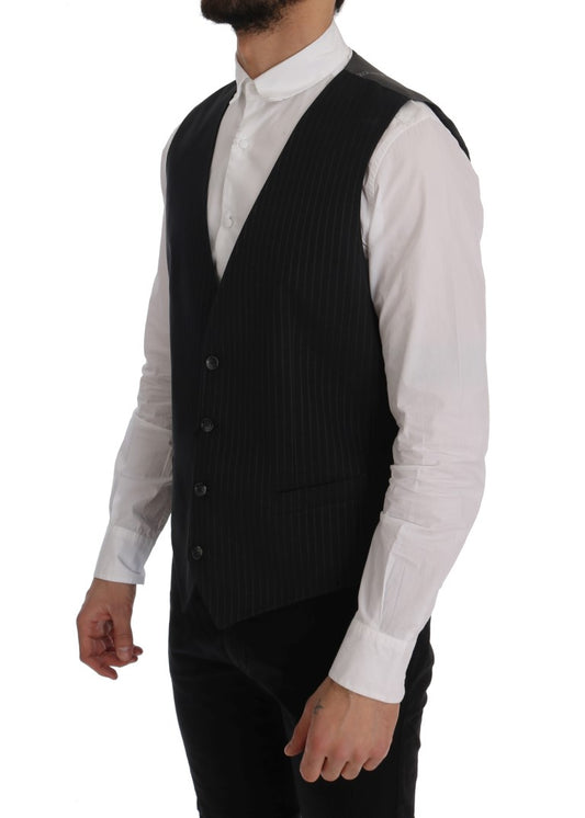 Gray STAFF Cotton Striped Vest-Dolce & Gabbana-LabelTerrace.com