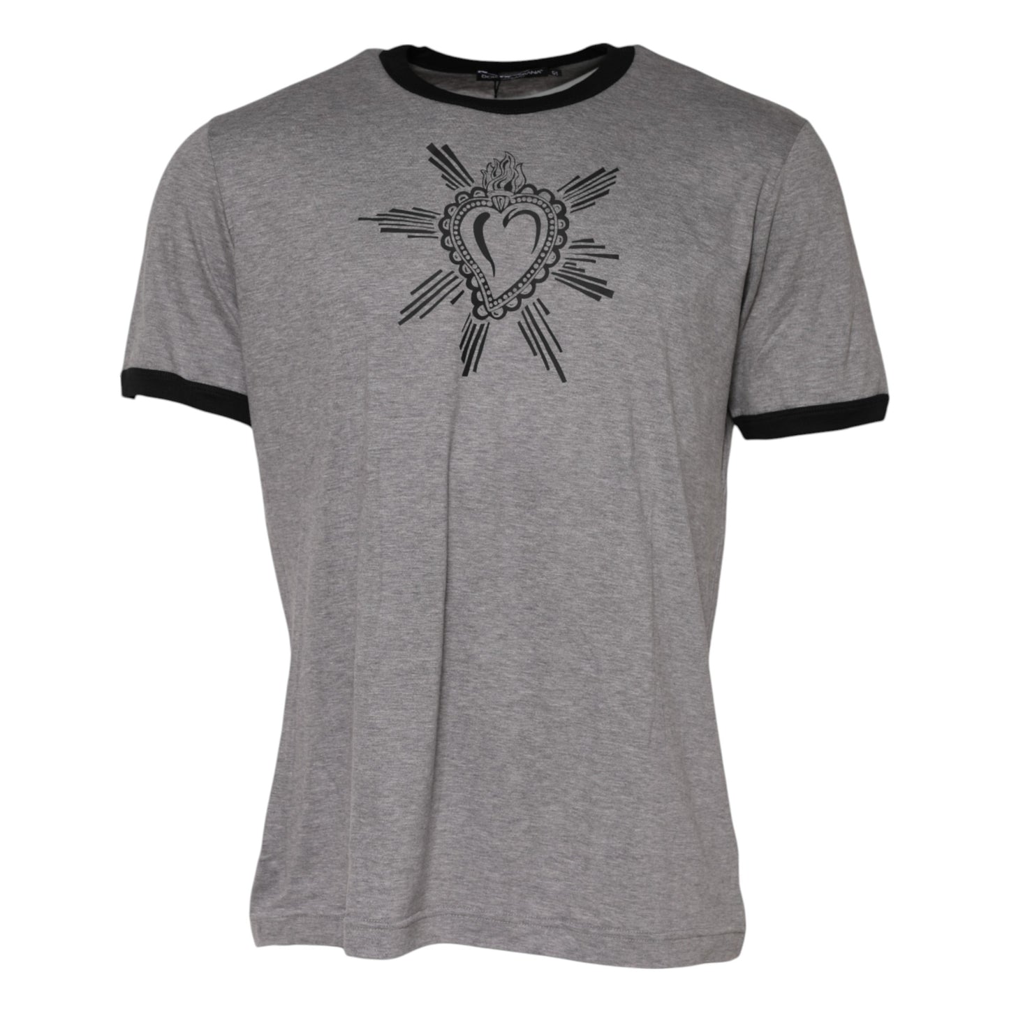 Gray Sacred Heart Cotton Crew Neck T-shirt-Dolce & Gabbana-LabelTerrace.com