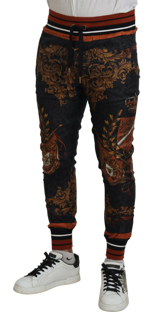 Gray Silk Baroque Crown Trousers Sport Pants-Dolce & Gabbana-LabelTerrace.com