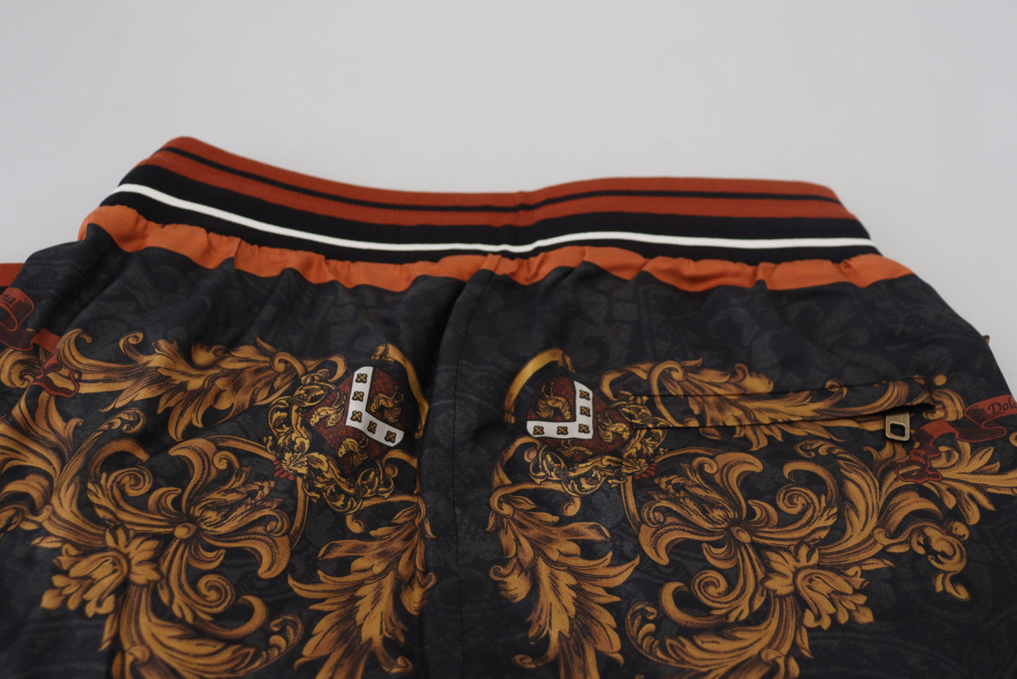 Gray Silk Baroque Crown Trousers Sport Pants-Dolce & Gabbana-LabelTerrace.com