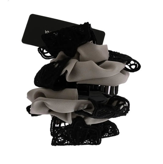 Gray Silk Black Lace Hair Claw-Dolce & Gabbana-LabelTerrace.com