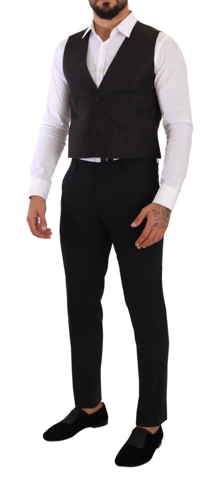 Gray Silk Slim Fit Waistcoat Formal Vest-Dolce & Gabbana-LabelTerrace.com