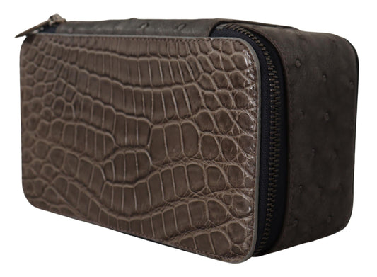 Gray Skin Leather Vanity Case Toiletry Shaving Bag-Dolce & Gabbana-LabelTerrace.com