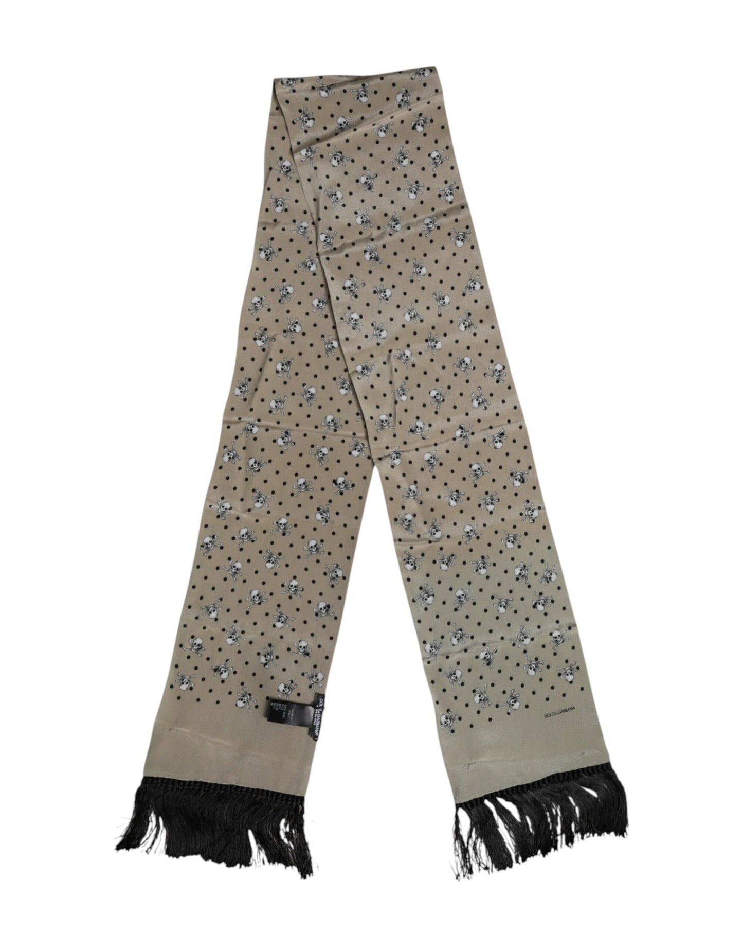 Gray Skulls Silk Fringes Men Foulard Scarf-Dolce & Gabbana-LabelTerrace.com