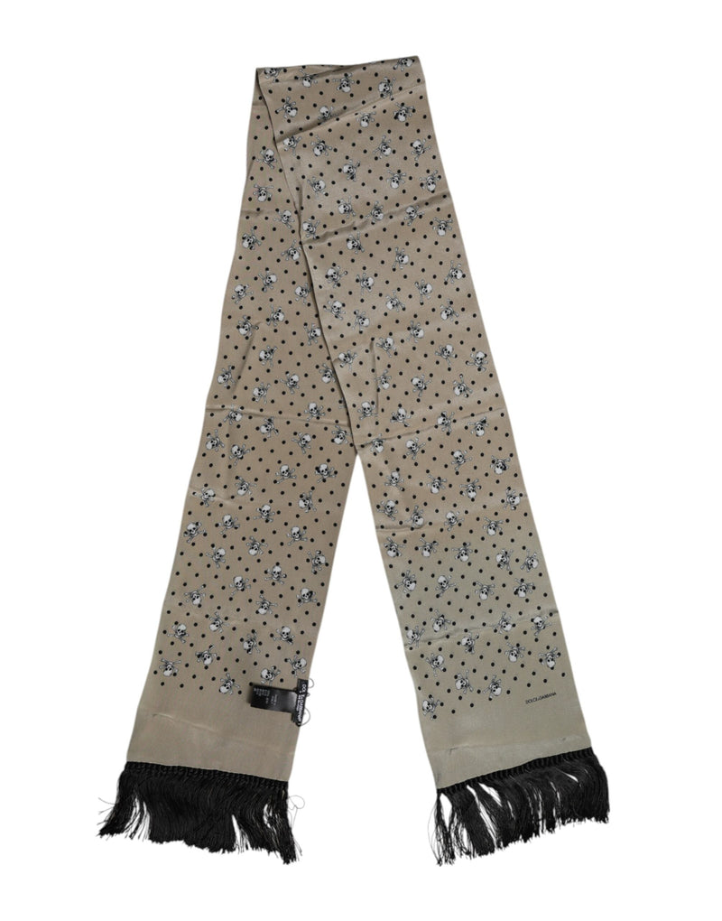 Gray Skulls Silk Fringes Men Foulard Scarf-Dolce & Gabbana-LabelTerrace.com