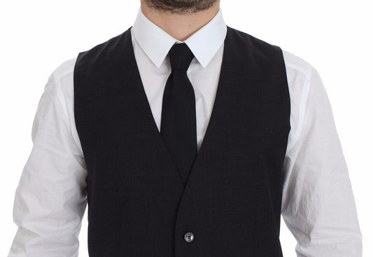 Gray Slim Fit Button Front Dress Formal Vest-Dolce & Gabbana-LabelTerrace.com