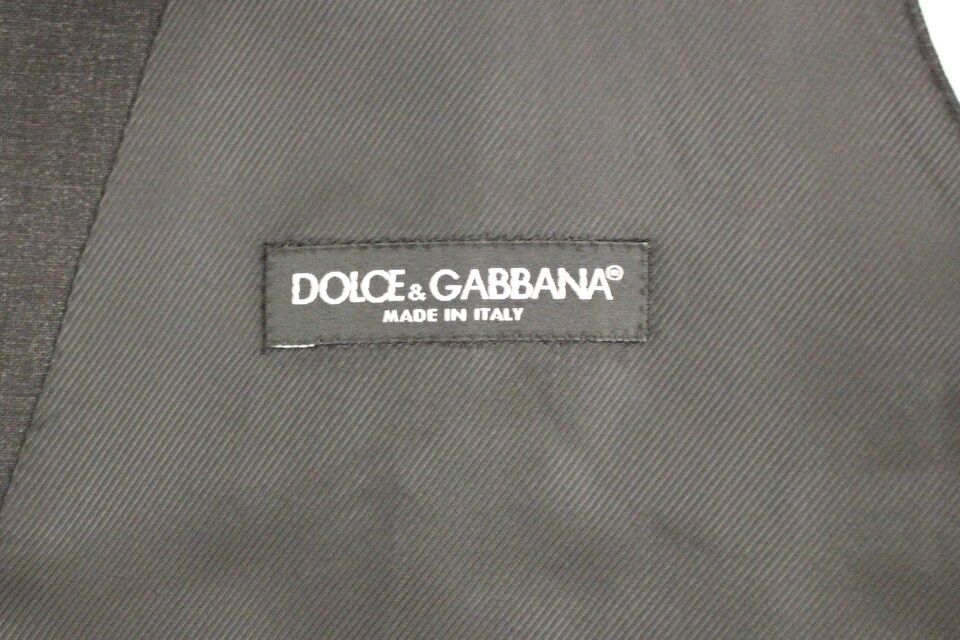 Gray Slim Fit Button Front Dress Formal Vest-Dolce & Gabbana-LabelTerrace.com