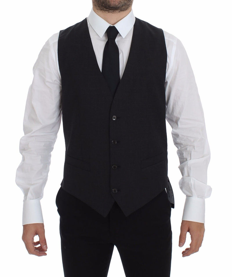 Gray Slim Fit Button Front Dress Formal Vest-Dolce & Gabbana-LabelTerrace.com