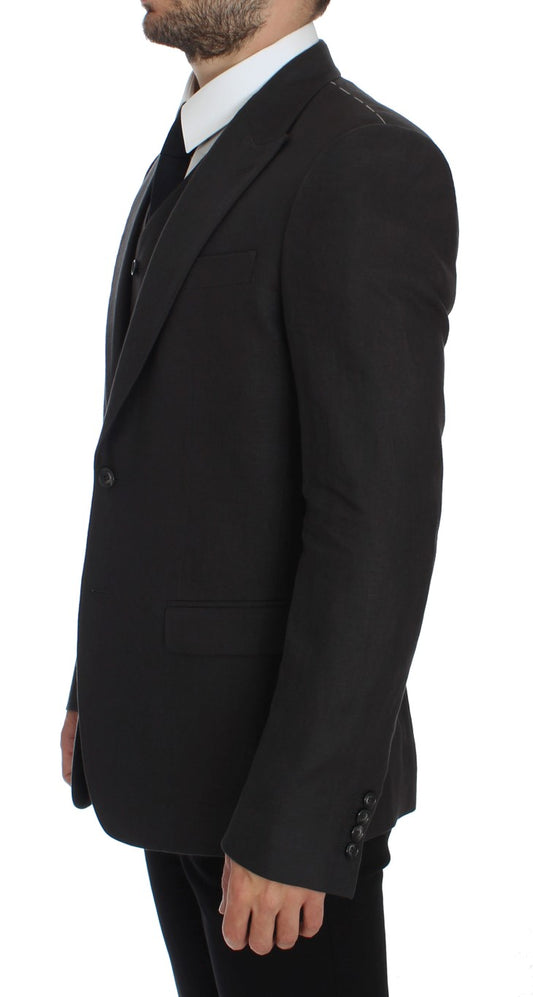 Gray Slim Fit Linen Blazer Jacket-Dolce & Gabbana-LabelTerrace.com
