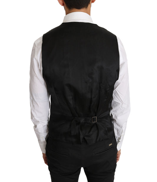 Gray Solid 100% Wool Waistcoat Vest-Dolce & Gabbana-LabelTerrace.com