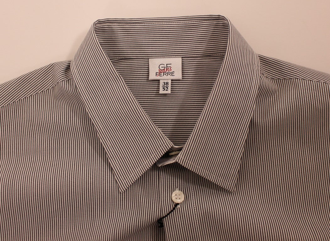 Gray Striped Cotton Casual Shirt-GF Ferre-LabelTerrace.com