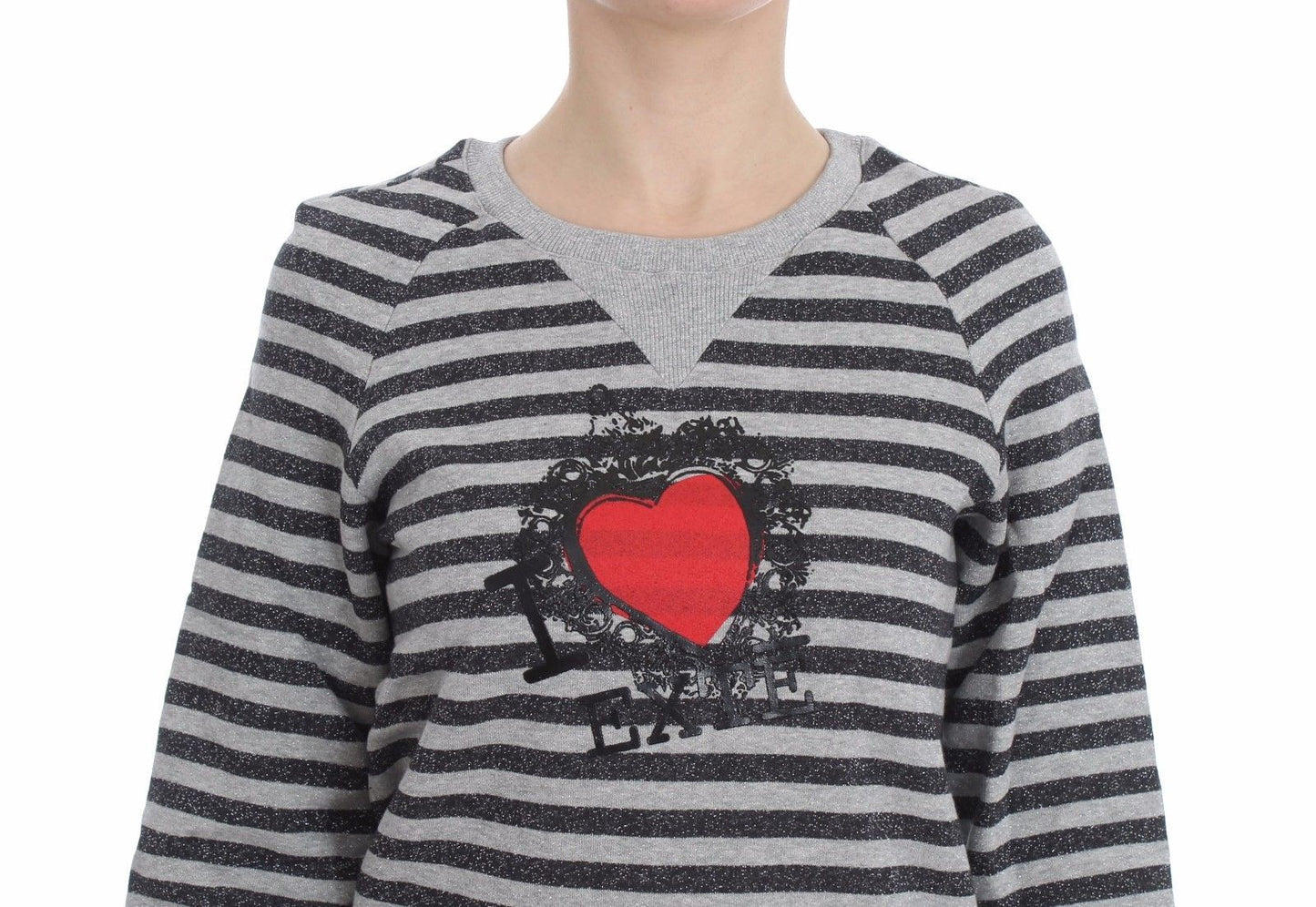 Gray Striped Cotton Crewneck Sweater-Exte-LabelTerrace.com