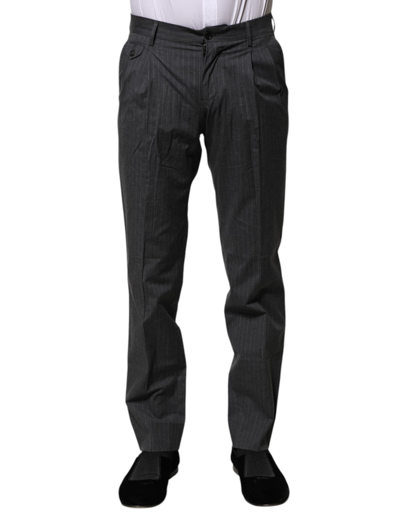 Gray Striped Cotton Formal Pants-Dolce & Gabbana-LabelTerrace.com