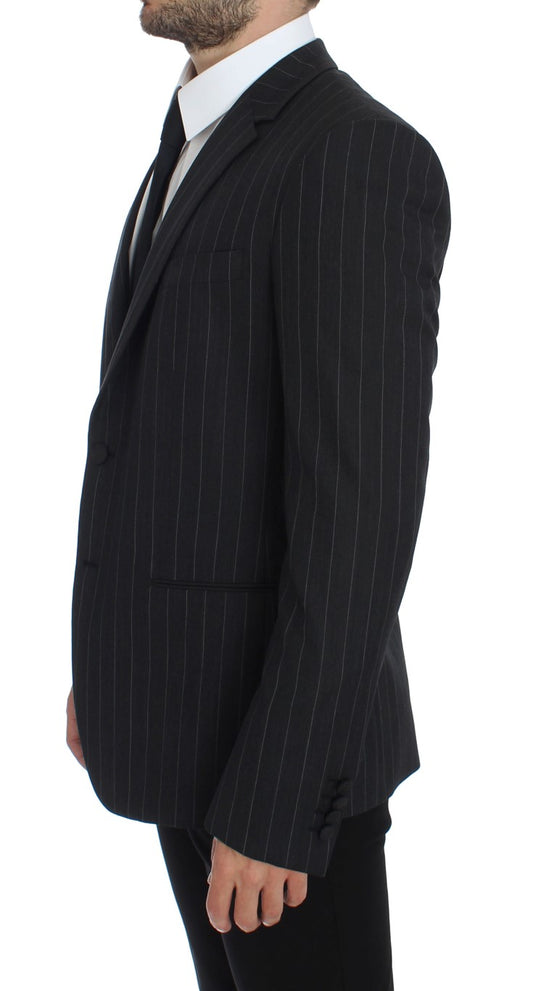 Gray Striped Slim Fit Wool Blazer-Dolce & Gabbana-LabelTerrace.com