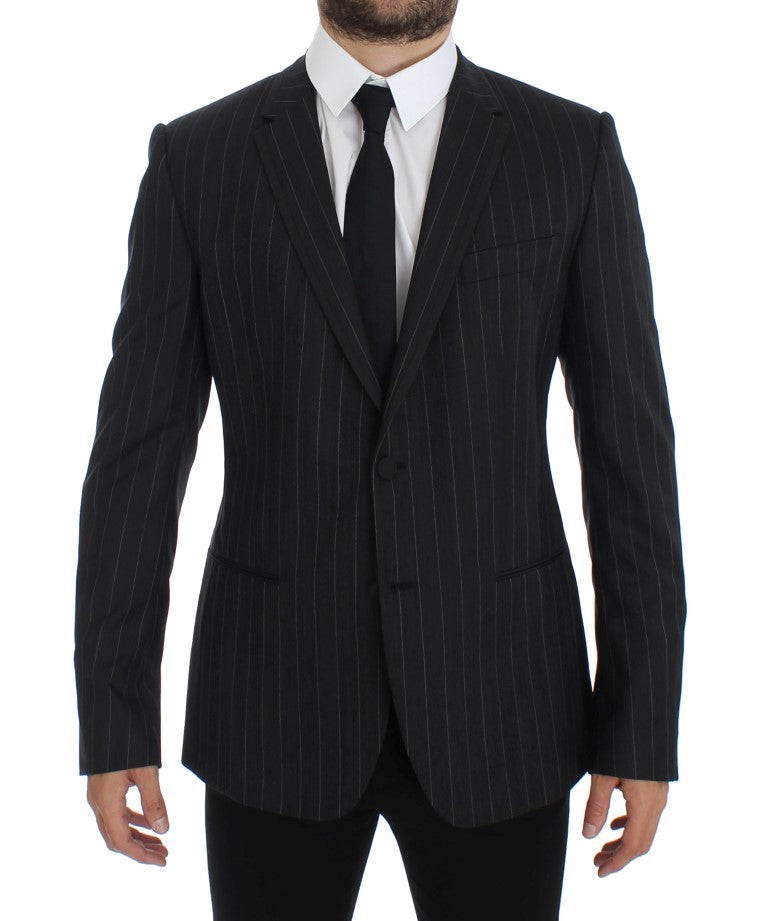 Gray Striped Slim Fit Wool Blazer-Dolce & Gabbana-LabelTerrace.com