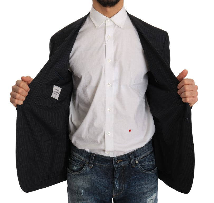 Gray Striped Wool Jacket Coat Slim Blazer-Dolce & Gabbana-LabelTerrace.com