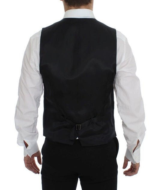 Gray Striped Wool Logo Vest Gilet Weste-Dolce & Gabbana-LabelTerrace.com