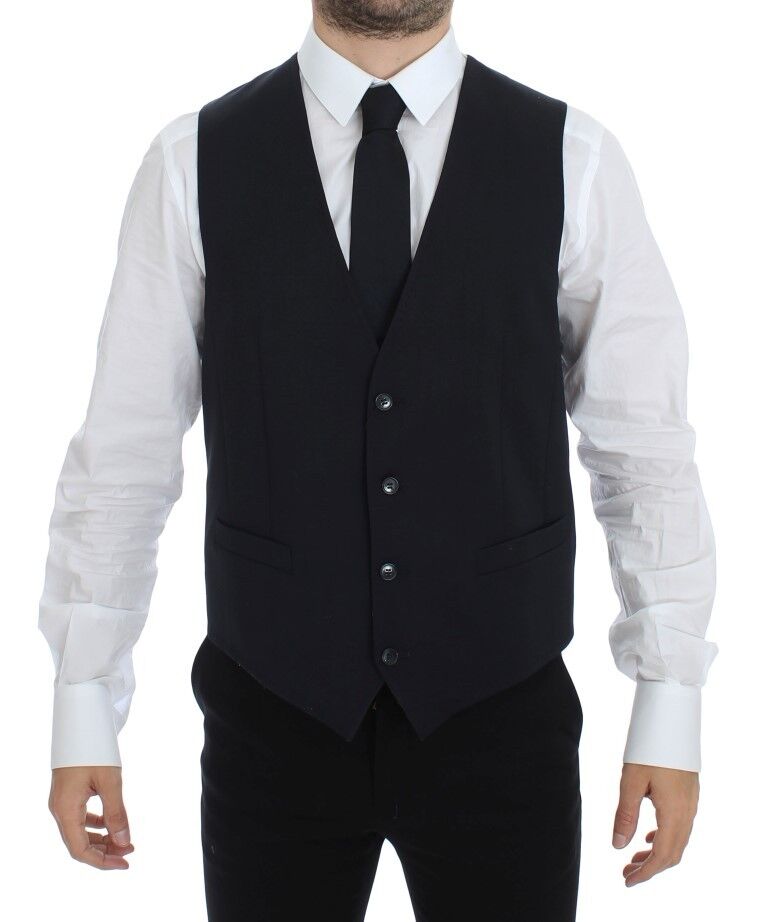 Gray Striped Wool Silk Dress Vest Gilet-Dolce & Gabbana-LabelTerrace.com