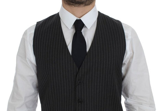 Gray Striped Wool Single Breasted Vest-Dolce & Gabbana-LabelTerrace.com