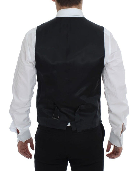 Gray Striped Wool Single Breasted Vest-Dolce & Gabbana-LabelTerrace.com