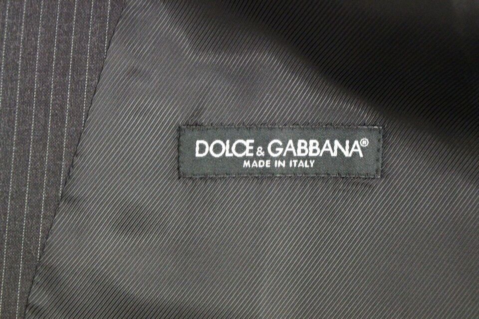 Gray Striped Wool Single Breasted Vest-Dolce & Gabbana-LabelTerrace.com