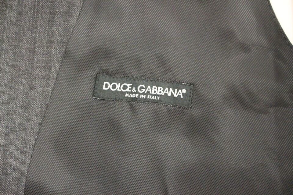 Gray Striped Wool Single Breasted Vest-Dolce & Gabbana-LabelTerrace.com
