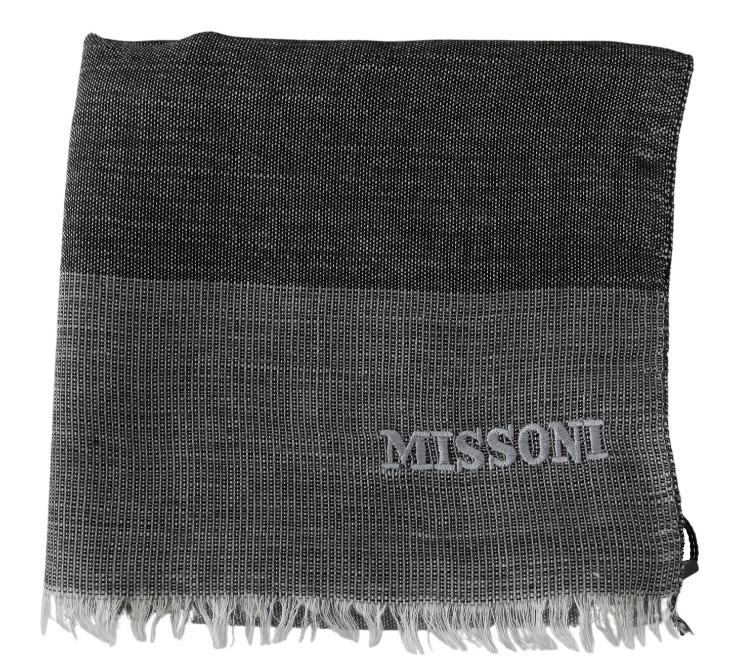 Gray Striped Wool Unisex Neck Wrap Fringes Scarf-Missoni-LabelTerrace.com