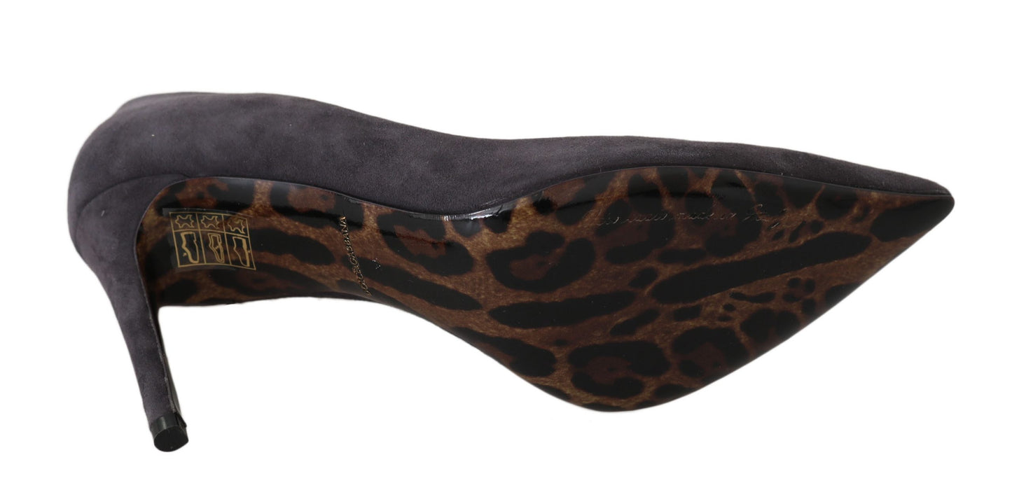 Gray Suede Leather Stiletto Shoes Heels-Dolce & Gabbana-LabelTerrace.com