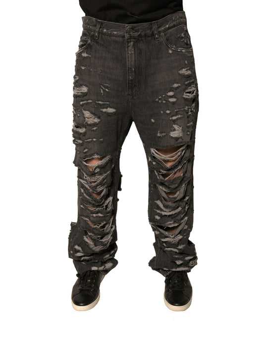 Gray Tattered Cotton Straight Men Denim Jeans-Dolce & Gabbana-LabelTerrace.com