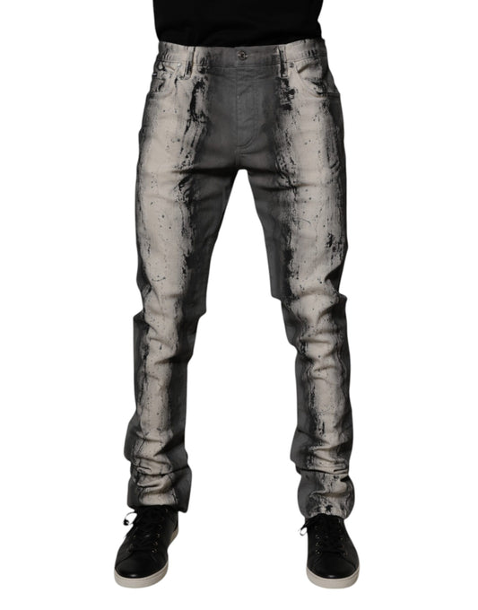Gray Tie Dye Cotton Skinny Men Denim Jeans-Dolce & Gabbana-LabelTerrace.com