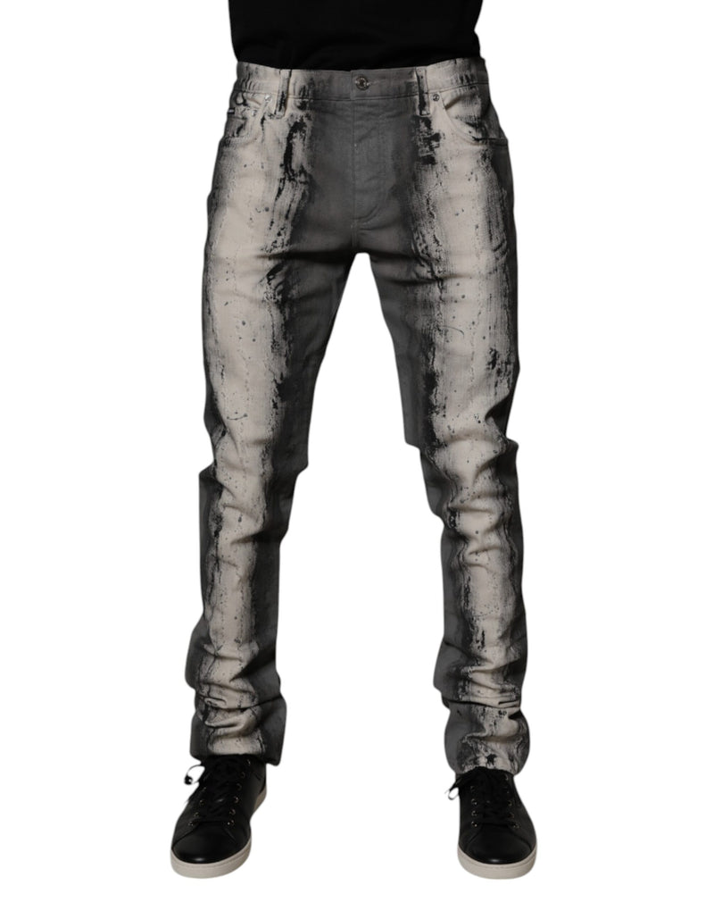 Gray Tie Dye Cotton Skinny Men Denim Jeans-Dolce & Gabbana-LabelTerrace.com
