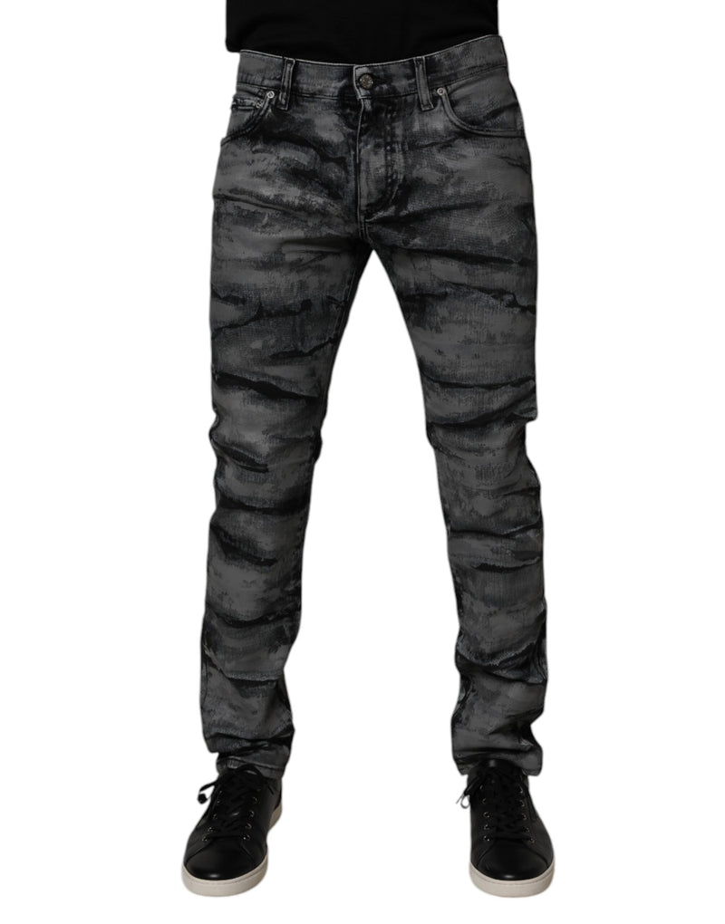 Gray Tie Dye Cotton Skinny Men Denim Jeans-Dolce & Gabbana-LabelTerrace.com