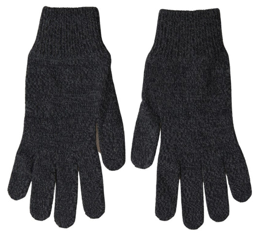 Gray Virgin Wool Knit Hands Mitten Men Gloves-Dolce & Gabbana-LabelTerrace.com