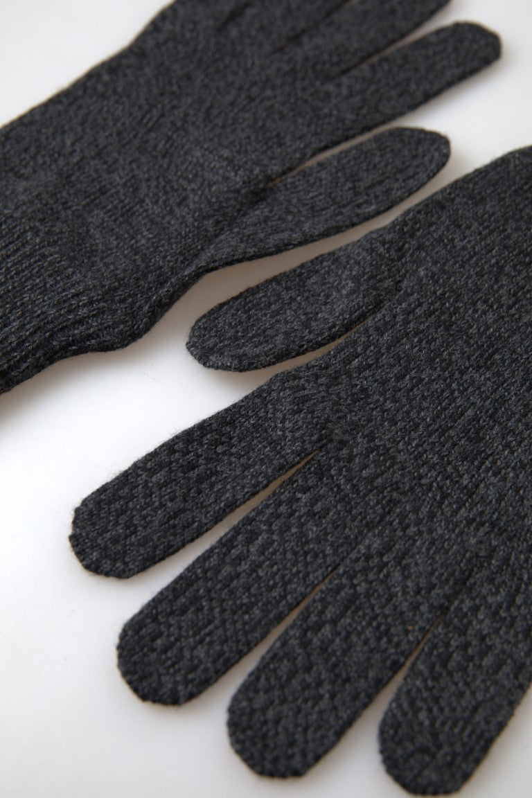 Gray Virgin Wool Knit Hands Mitten Men Gloves-Dolce & Gabbana-LabelTerrace.com