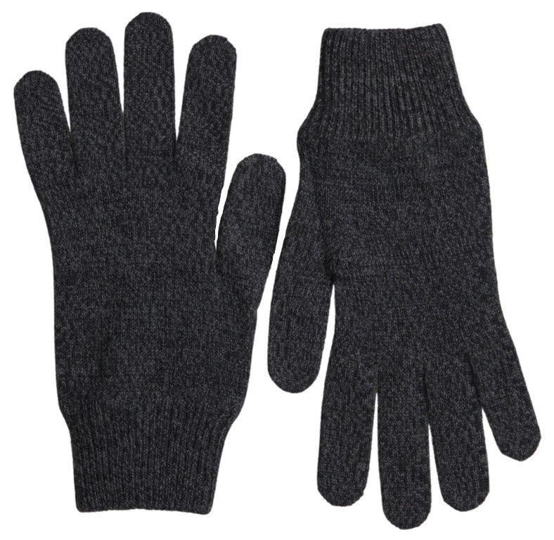 Gray Virgin Wool Knit Hands Mitten Men Gloves-Dolce & Gabbana-LabelTerrace.com