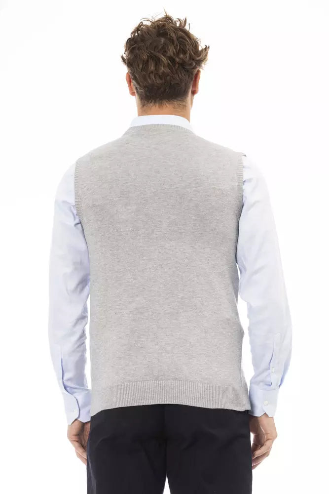 Gray Viscose Men Jacket-Alpha Studio-LabelTerrace.com