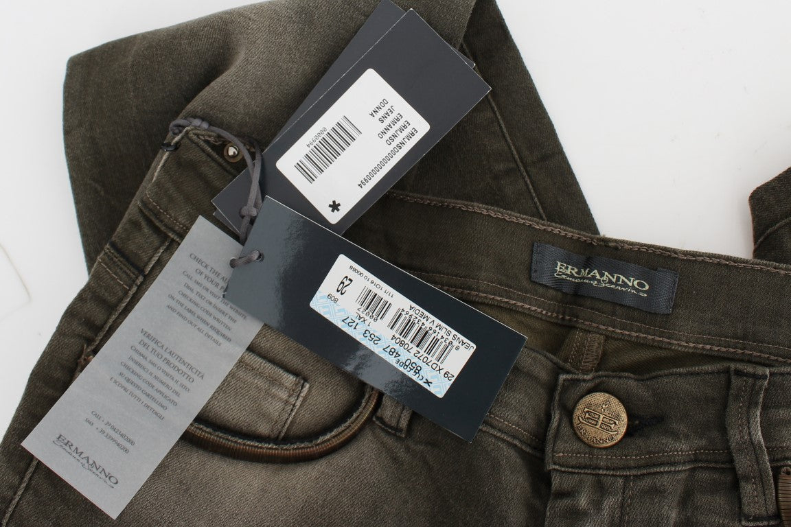 Gray Wash Cotton Blend Slim Fit Jeans-Ermanno Scervino-LabelTerrace.com