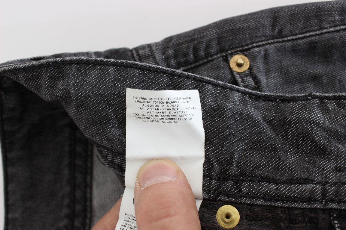 Gray Wash Cotton Torn Straight Fit Jeans-John Galliano-LabelTerrace.com