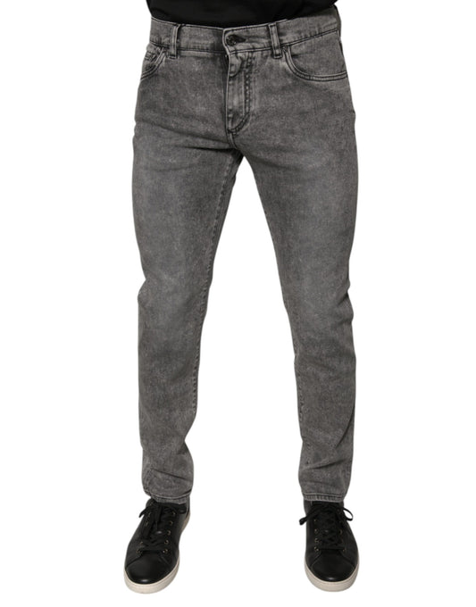 Gray Washed Cotton Skinny Denim Jeans-Dolce & Gabbana-LabelTerrace.com