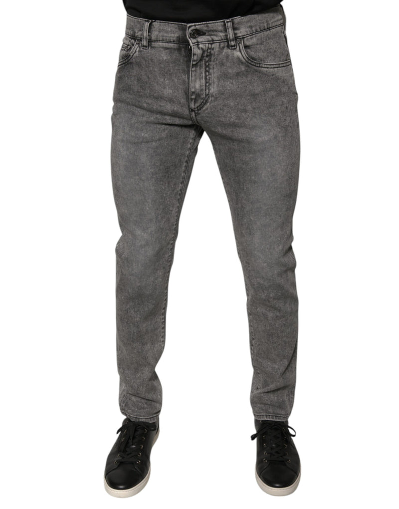 Gray Washed Cotton Skinny Denim Jeans-Dolce & Gabbana-LabelTerrace.com