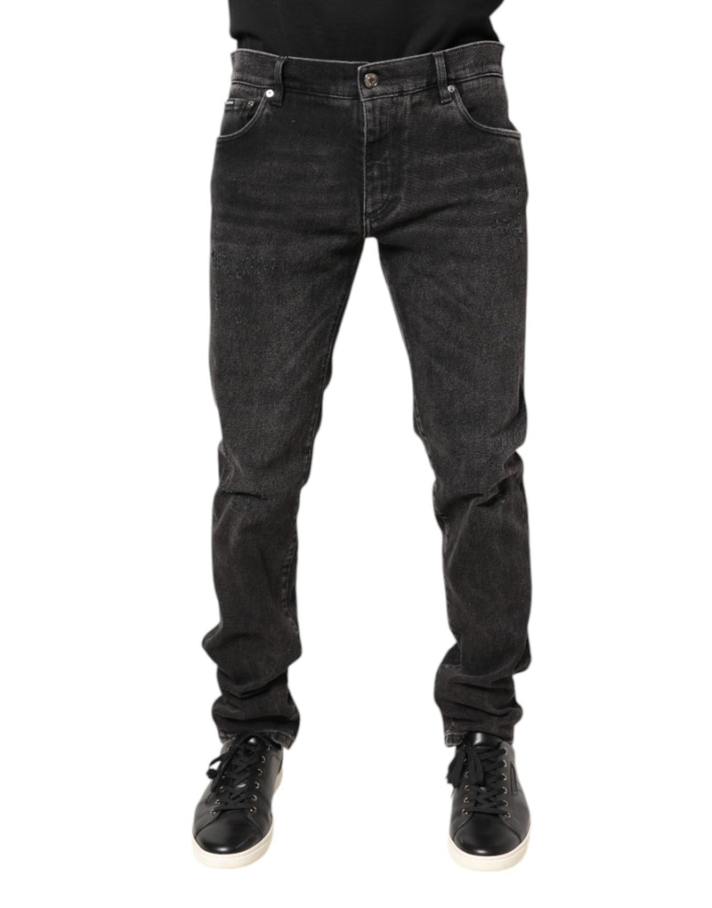Gray Washed Cotton Skinny Denim Jeans-Dolce & Gabbana-LabelTerrace.com