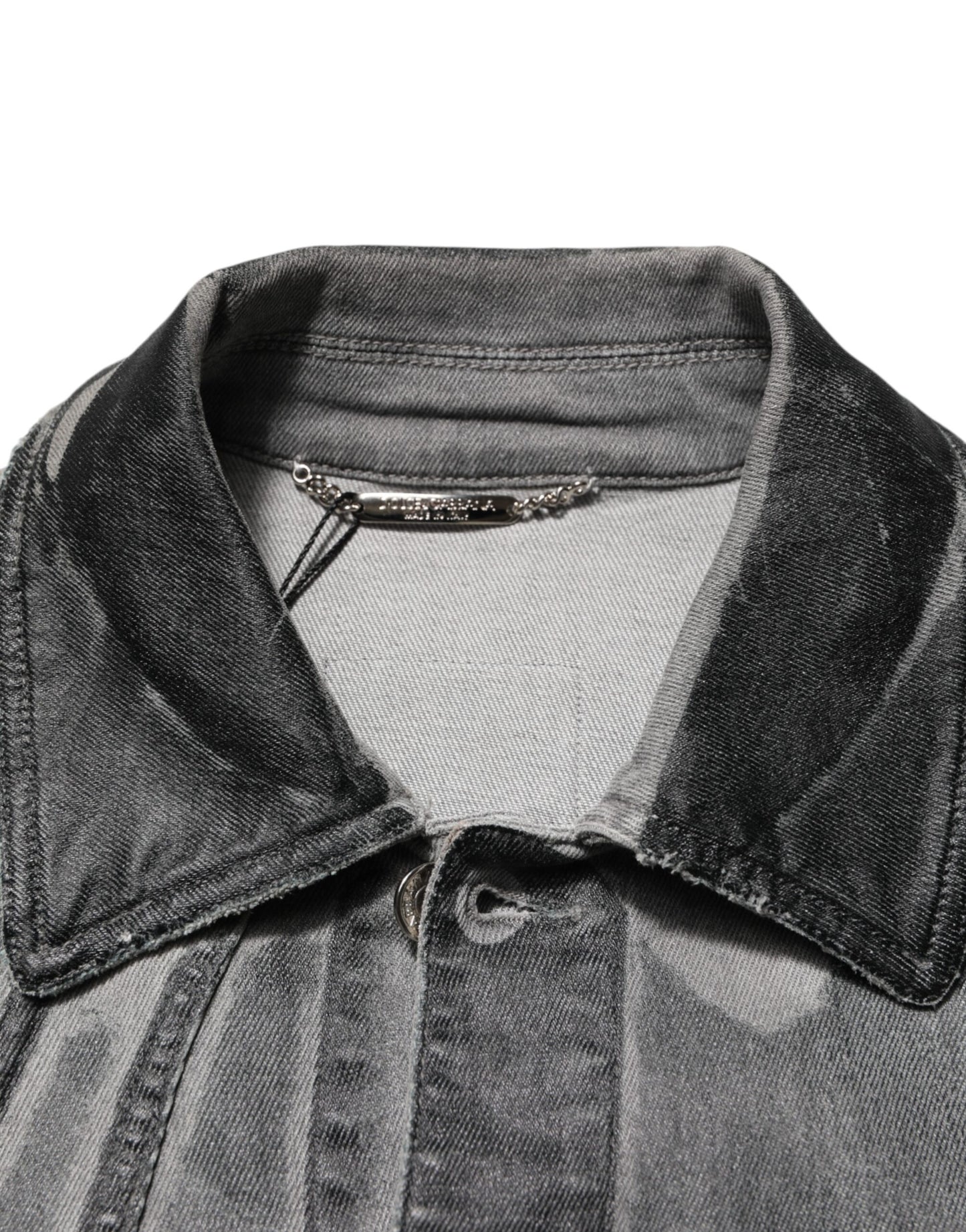 Gray Washed Cotton Stretch Denim Jacket-Dolce & Gabbana-LabelTerrace.com