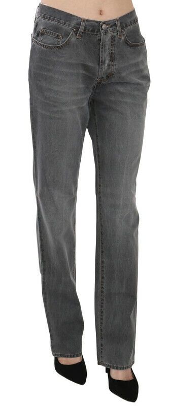 Gray Washed Mid Waist Straight Denim Pants Jeans-Just Cavalli-LabelTerrace.com
