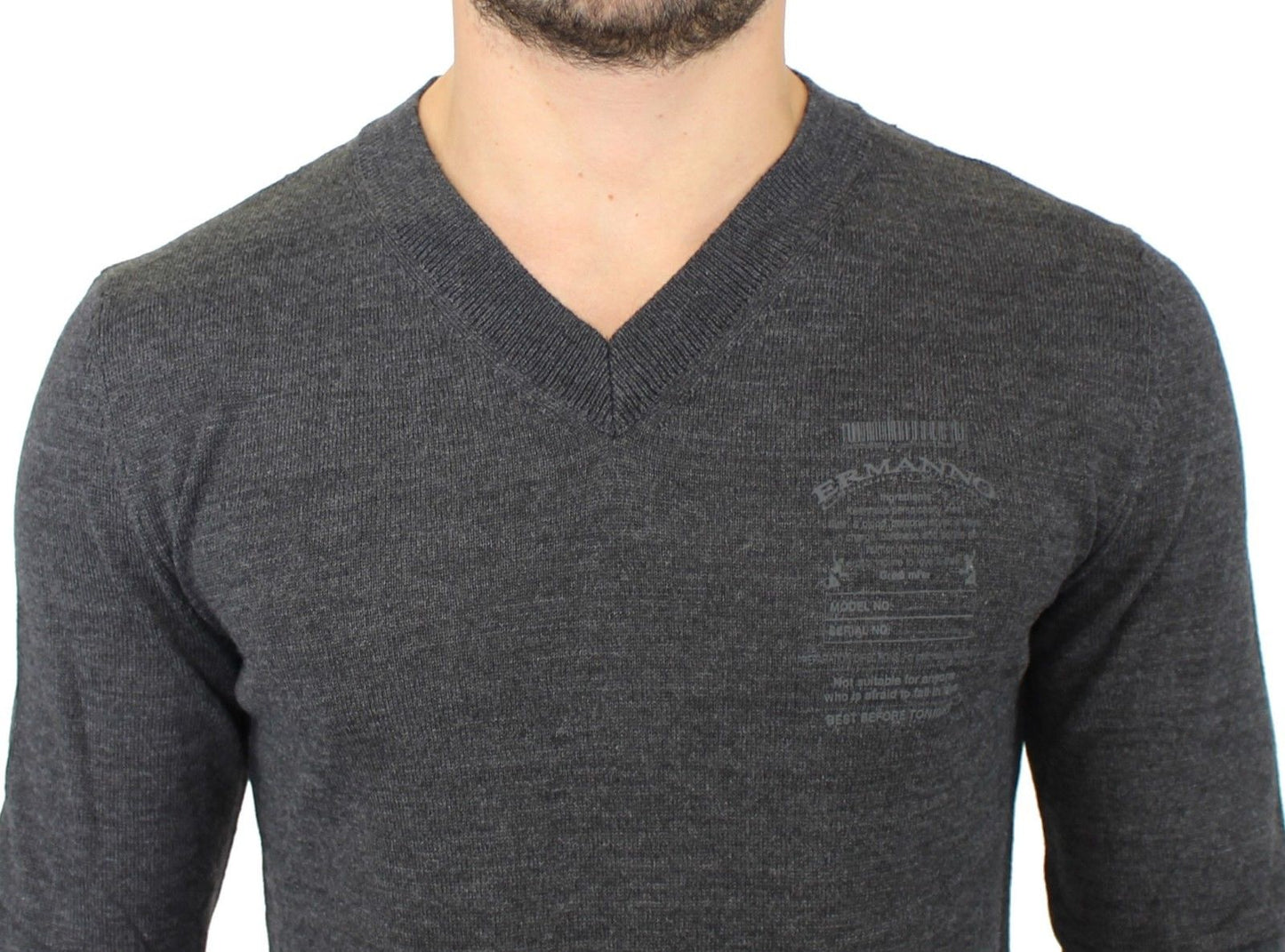 Gray Wool Blend V-neck Pullover Sweater-Ermanno Scervino-LabelTerrace.com