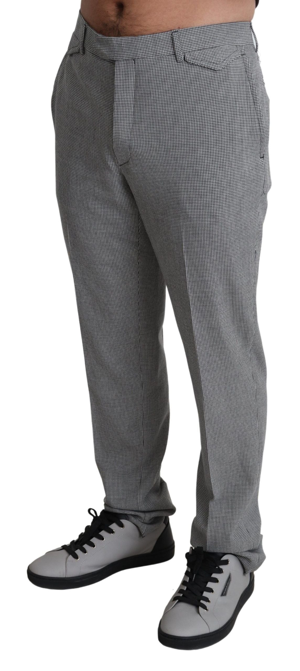 Gray Wool Checkered Dress Men Formal Trouser Pants-BENCIVENGA-LabelTerrace.com