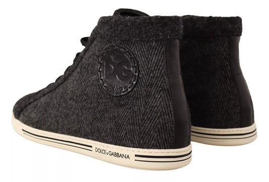 Gray Wool Cotton Casual High Top Sneakers-Dolce & Gabbana-LabelTerrace.com