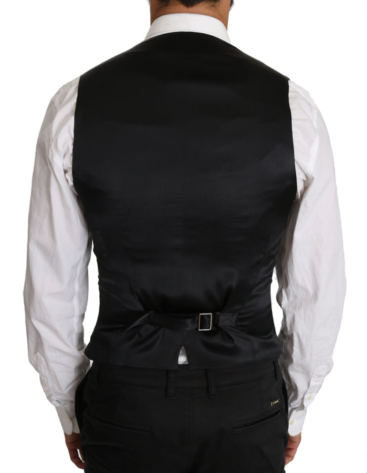 Gray Wool Double Breasted Waistcoat Vest-Dolce & Gabbana-LabelTerrace.com
