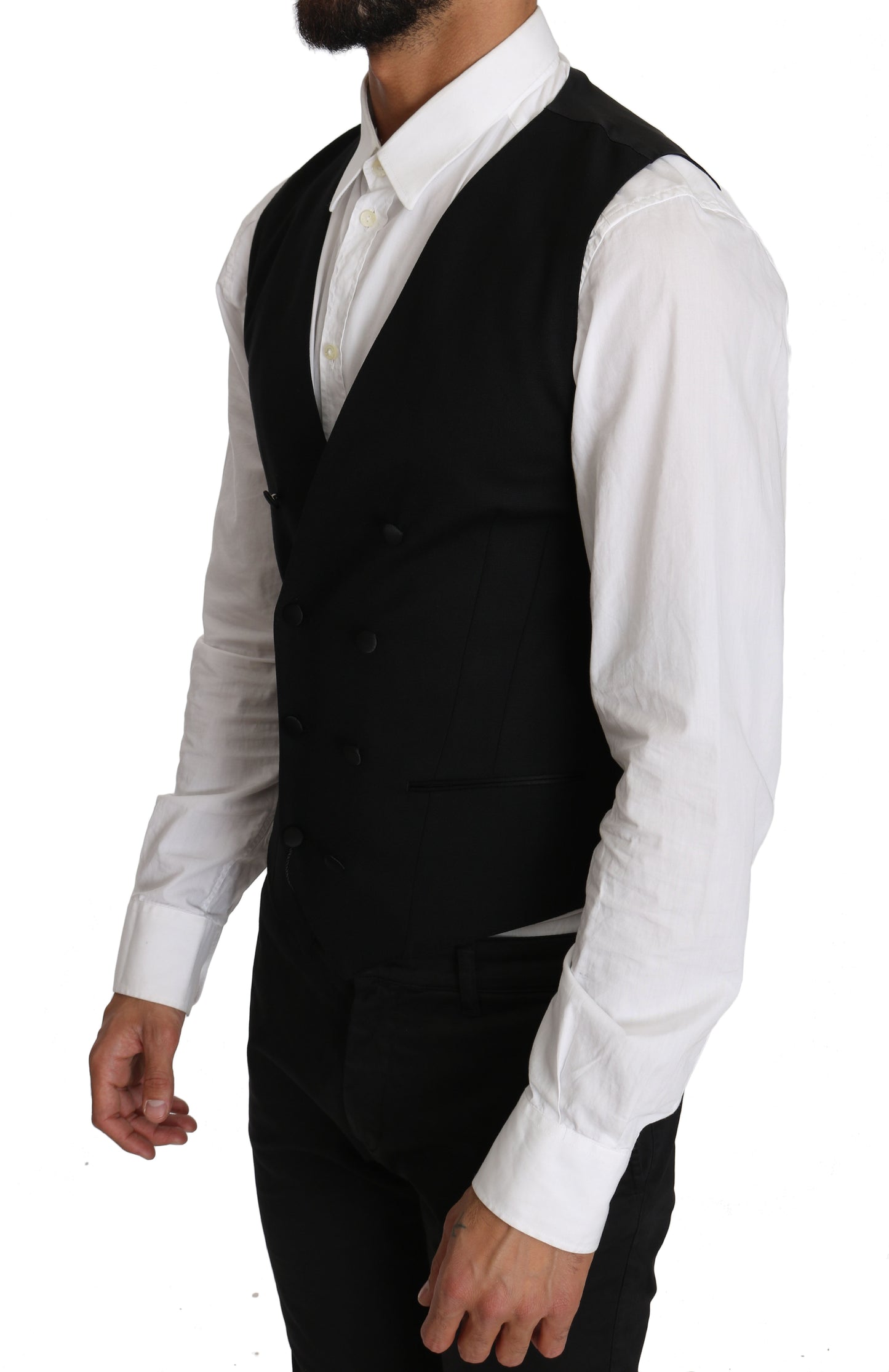 Gray Wool Double Breasted Waistcoat Vest-Dolce & Gabbana-LabelTerrace.com
