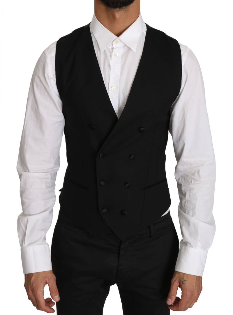 Gray Wool Double Breasted Waistcoat Vest-Dolce & Gabbana-LabelTerrace.com