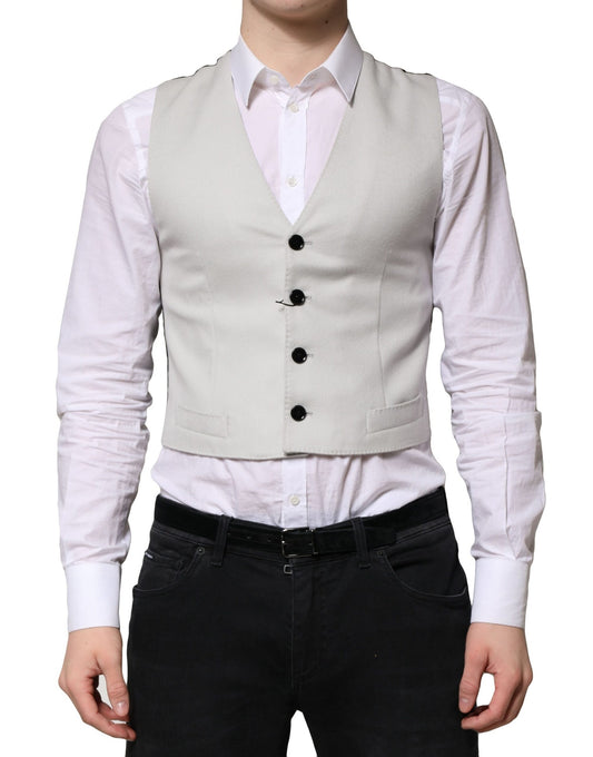 Gray Wool Dress Formal Men Waistcoat Vest-Dolce & Gabbana-LabelTerrace.com